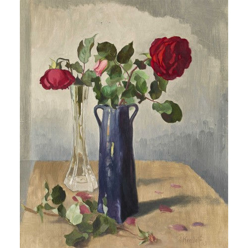 ERNST KREIDOLF : Rote Rosen in zwei Vasen (DOBIASCHOFSKY AUKTIONEN AG)