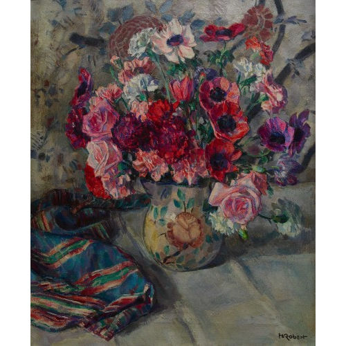 HENRI MARCEL ROBERT : Bouquet de fleurs avec roses et an�mones (DOBIASCHOFSKY AUKTIONEN AG)