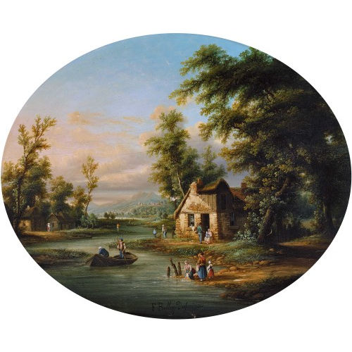 HENRI BELLERY-DESFONTAINES : Flusslandschaft mit Bauernh�usern und Staffage (DOBIASCHOFSKY AUKTIONEN AG)