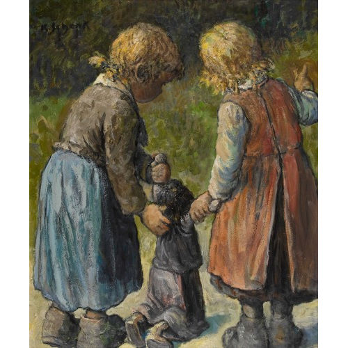 KARL SCHENK : M�dchenpaar mit Puppe (DOBIASCHOFSKY AUKTIONEN AG)