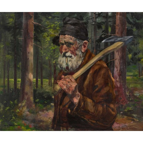 HANS GARTMEIER : Bauer mit Axt im Wald (DOBIASCHOFSKY AUKTIONEN AG)