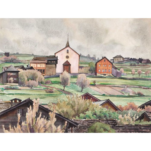 CARL ALBERT VON SALIS-SOGLIO : Dorf mit Kirche (DOBIASCHOFSKY AUKTIONEN AG)