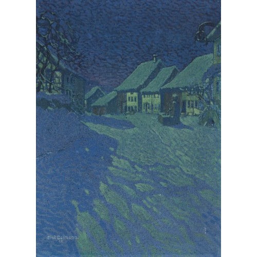 EMIL BOLLMANN : Winterliche Dorfpartie im Mondschein (DOBIASCHOFSKY AUKTIONEN AG)