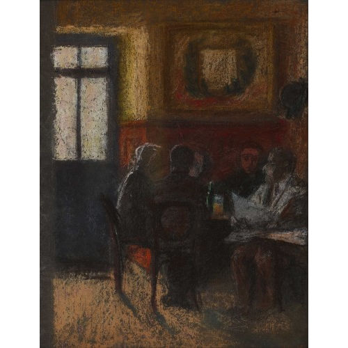WALTER LINCK : Wirtshausinterieur mit Gesellschaft am Tisch (DOBIASCHOFSKY AUKTIONEN AG)