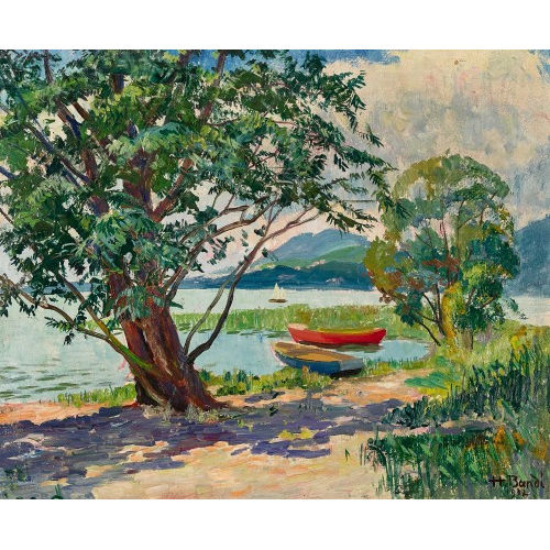HANS BANDI : Sonnige Uferpartie mit Booten (DOBIASCHOFSKY AUKTIONEN AG)