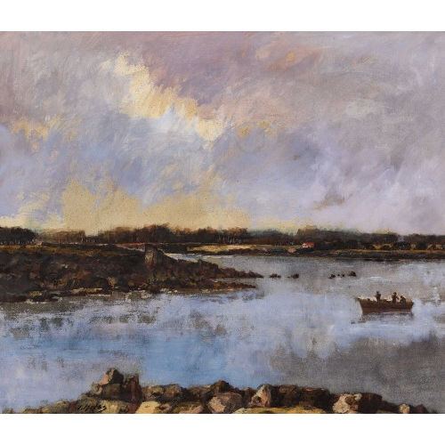 WALTER KREBS : Herbstliche Uferpartie mit Fischerboot (DOBIASCHOFSKY AUKTIONEN AG)