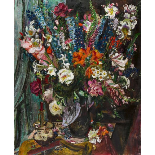 MARTIN LAUTERBURG : Stillleben mit Blumenstrauss und Kerzenstock (DOBIASCHOFSKY AUKTIONEN AG)