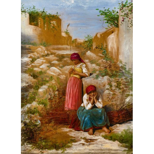 JEAN BENNER : Zwei Bauernm�dchen mit Reisigb�ndeln (DOBIASCHOFSKY AUKTIONEN AG)