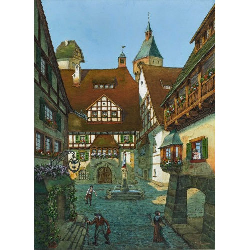 HANS EGGIMANN : St�dtische Idylle mit Brunnen (DOBIASCHOFSKY AUKTIONEN AG)