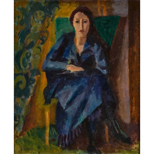 WILHELM GIMMI : 'Femme au fauteuil en robe bleue' (DOBIASCHOFSKY AUKTIONEN AG)