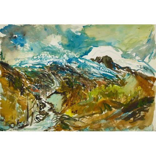 FRANZ GERTSCH : Blick von Saas-Fee auf die umliegenden Berge (DOBIASCHOFSKY AUKTIONEN AG)