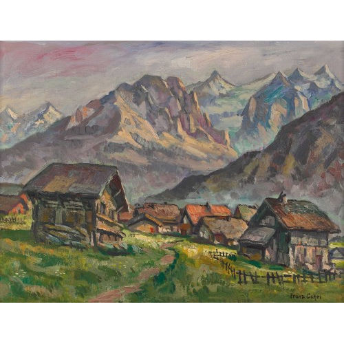 FRANZ GEHRI : Berglandschaft mit Dorf (DOBIASCHOFSKY AUKTIONEN AG)