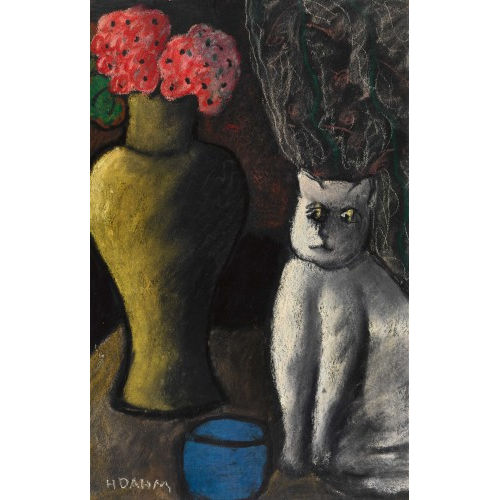 HELEN DAHM : Blumenvase und Katze (DOBIASCHOFSKY AUKTIONEN AG)