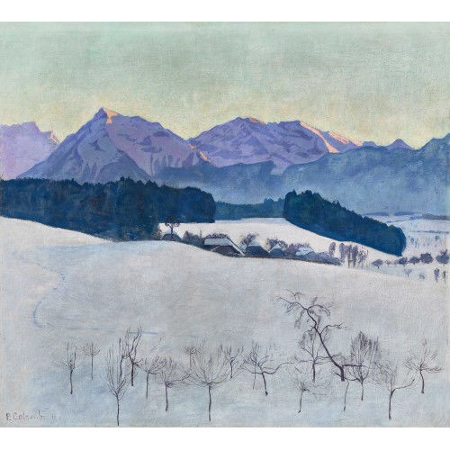 PLINIO COLOMBI : Winterlandschaft in der Morgensonne mit Berner Alpen (DOBIASCHOFSKY AUKTIONEN AG)