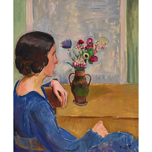 JOHN TORCAPEL : 'Maman profil en bleu et bouquet anemones' (DOBIASCHOFSKY AUKTIONEN AG)