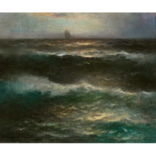 FRANZ JOHANN M�LLER-GOSSEN : Segelschiff auf st�rmischer See (DOBIASCHOFSKY AUKTIONEN AG)