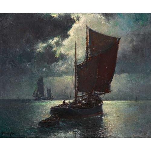 FRANZ JOHANN M�LLER-GOSSEN : Fischerboote im Mondlicht (DOBIASCHOFSKY AUKTIONEN AG)