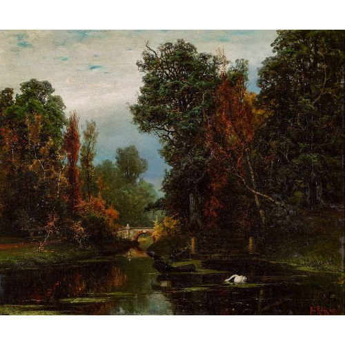 JULIUS SERGIUS VON KLEVER : Idyllische Flusslandschaft mit einem Schwan (DOBIASCHOFSKY AUKTIONEN AG)