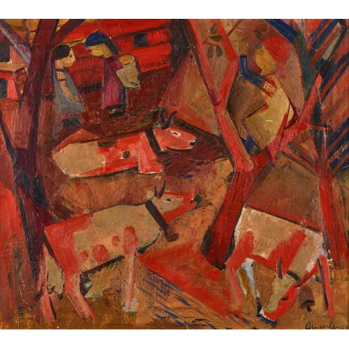 CHARLES HINDENLANG : L�ndliche Szene mit Kindern und K�hen (DOBIASCHOFSKY AUKTIONEN AG)