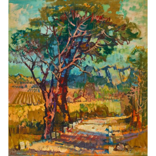 ARMIN SCHWARZENBACH : Sommerliche Landschaft mit B�umen und Strasse (DOBIASCHOFSKY AUKTIONEN AG)