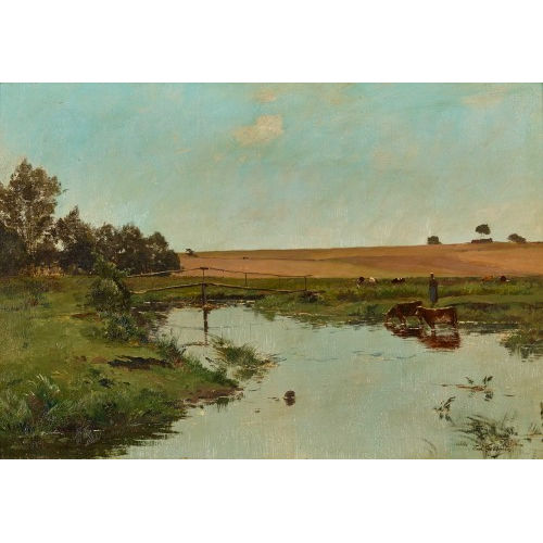 PAUL LECOMTE : Landschaft mit Br�cke und K�hen (DOBIASCHOFSKY AUKTIONEN AG)