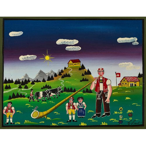 ERICH STAUB : Appenzeller mit Alphorn auf der Weide (DOBIASCHOFSKY AUKTIONEN AG)