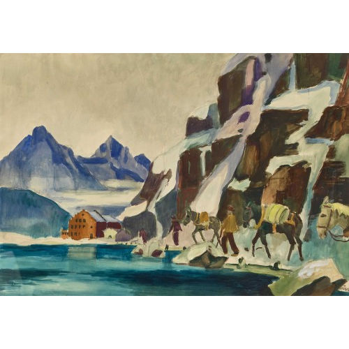 ARNOLD BR�GGER : Winterliche Berglandschaft mit S�umern und Eseln (DOBIASCHOFSKY AUKTIONEN AG)