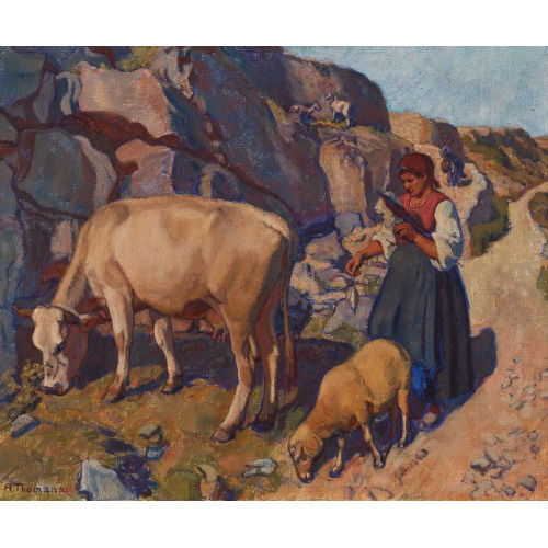 GUSTAV ADOLF THOMANN : Dalmatinische B�uerin mit Schaf und Kuh (DOBIASCHOFSKY AUKTIONEN AG)