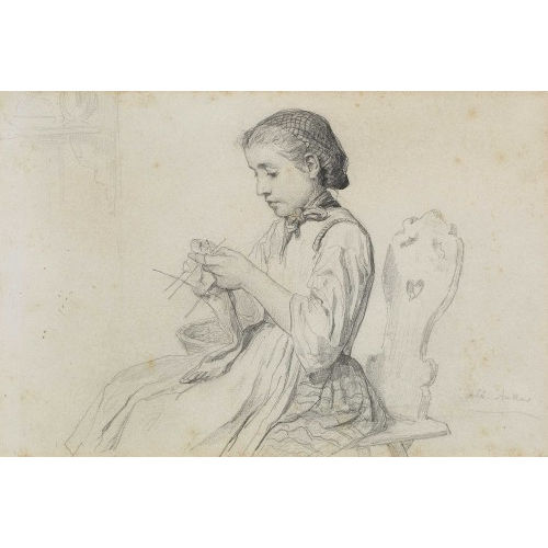 ALBERT ANKER : Strickendes M�dchen (DOBIASCHOFSKY AUKTIONEN AG)