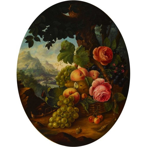JACOB WIBMER : Stillleben mit Fr�chten und Blumen vor weiter Landschaft (DOBIASCHOFSKY AUKTIONEN AG)
