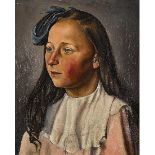 FRAN�OIS �MILE BARRAUD : Portr�t eines M�dchens mit blauer Haarmasche (DOBIASCHOFSKY AUKTIONEN AG)