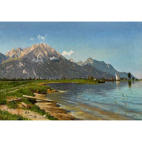 PEDER MRK MNSTED : Sonnige Strandpartie bei Villeneuve am Genfersee (DOBIASCHOFSKY AUKTIONEN AG)