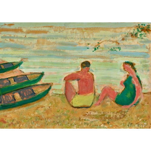 ALBERT SCHMIDT : Strandpartie mit Badenden und Booten (DOBIASCHOFSKY AUKTIONEN AG)