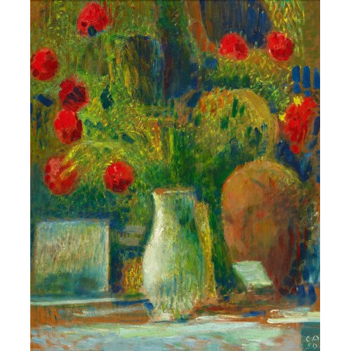CUNO AMIET : 'Nelken in Vase mit Etrusker-Kopf' (DOBIASCHOFSKY AUKTIONEN AG)