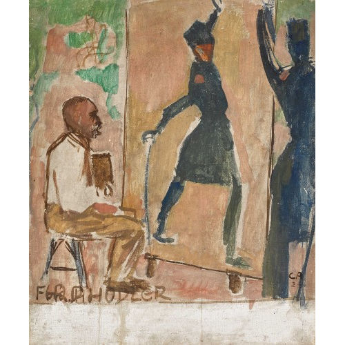 CUNO AMIET : Ferdinand Hodler beim Malen einer Einzelfigur als Studie zu 'Auszug der Jenenser' (DOBIASCHOFSKY AUKTIONEN AG)