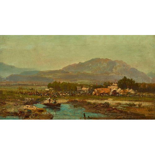 AMBROGIO PREDA : Festanlass mit Zelten in Tessiner Seelandschaft (DOBIASCHOFSKY AUKTIONEN AG)