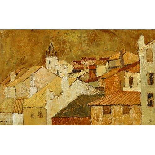 CHARLES MONNIER : Stadtpartie mit Kirchturm (DOBIASCHOFSKY AUKTIONEN AG)