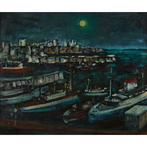 PAUL RACL� : Der Hafen von Genua bei Nacht (DOBIASCHOFSKY AUKTIONEN AG)