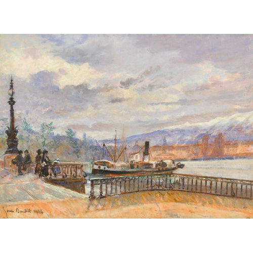 LOUIS-AM�D�E BAUDIT : Uferpartie mit Dampfschiff (DOBIASCHOFSKY AUKTIONEN AG)