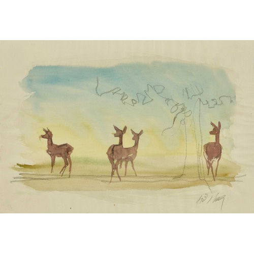FRITZ HUG : Vier Rehe unter einem Baum (DOBIASCHOFSKY AUKTIONEN AG)