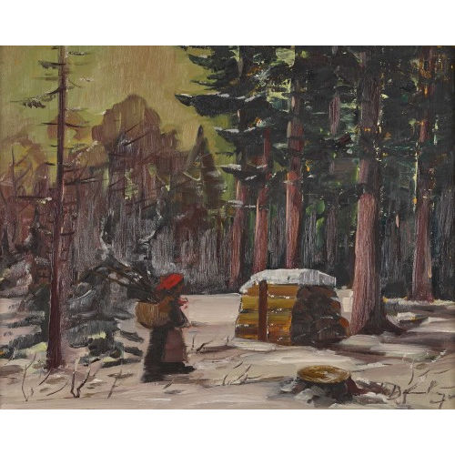 ROBERT BAUMBERGER : Winterliche Waldlandschaft mit Reisigsammlerin (DOBIASCHOFSKY AUKTIONEN AG)
