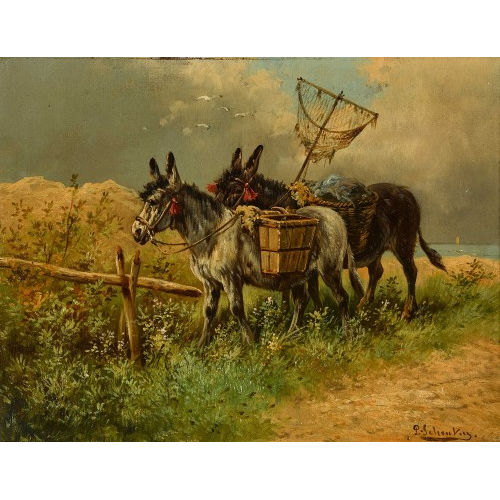 PAUL HENRY SCHOUTEN : Zwei Esel auf einer Meeresdne (DOBIASCHOFSKY AUKTIONEN AG)