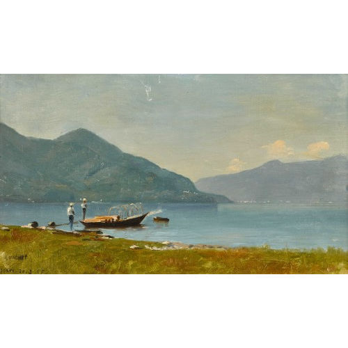 JULES GACHET : Uferpartie mit Boot (DOBIASCHOFSKY AUKTIONEN AG)