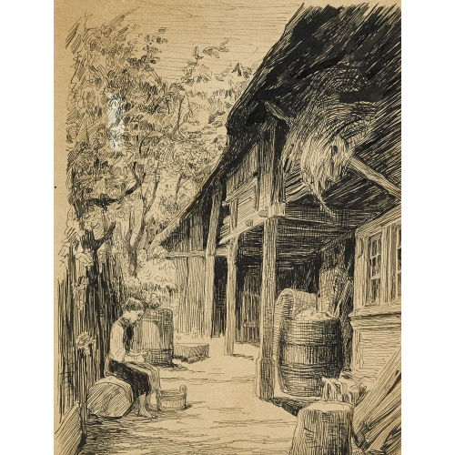 ALBERT ANKER : M�dchen vor einem Bauernhaus (DOBIASCHOFSKY AUKTIONEN AG)