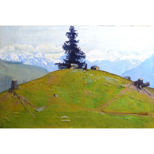 LUDWIG WERLEN : Walliser Berglandschaft mit Nadelbaum (DOBIASCHOFSKY AUKTIONEN AG)