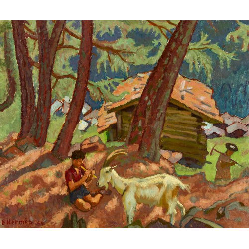 ERICH HERM�S : Hirtenjunge mit Ziege im Val d'Anniviers (DOBIASCHOFSKY AUKTIONEN AG)
