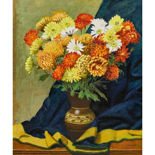 PAUL ANDR� F�LIX ROBERT : Blumenstillleben mit Stoffdraperie (DOBIASCHOFSKY AUKTIONEN AG)