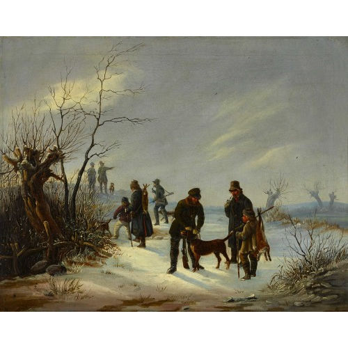 JULIUS VON BLAAS : Winterliche Jagdszene (DOBIASCHOFSKY AUKTIONEN AG)