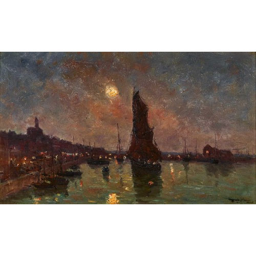 MARIE-AUGUSTE FLAMENG : 'N�chtliches Hafenbild' (DOBIASCHOFSKY AUKTIONEN AG)
