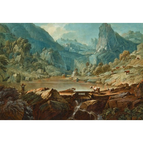 JOHANN JAKOB BIEDERMANN : Bergsee mit Vieh und J�gern (DOBIASCHOFSKY AUKTIONEN AG)